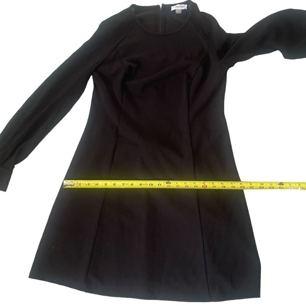 NWT Calvin Klein Puff Sheer Illusion Sleeve Dress Black Midi size 10 Event NEW - Picture 8 of 12
